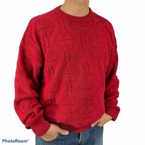 Sutter & Grant Sweater Mens Size Medium Vintage Red Cable Knit Grandpa Style
